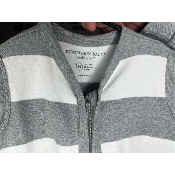 Burt’s bee baby | striped gray and white sleeping suit - Picture 2 of 7